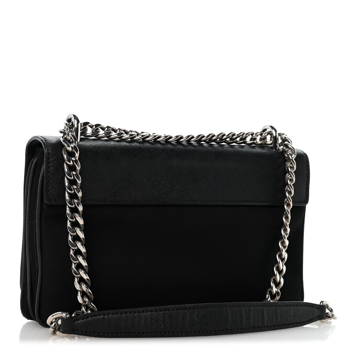 Prada Saffiano Tessuto Nylon Chain Shoulder Bag Black 3 of 15