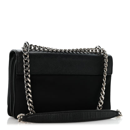 Prada Saffiano Tessuto Nylon Chain Shoulder Bag Black 3 of 15