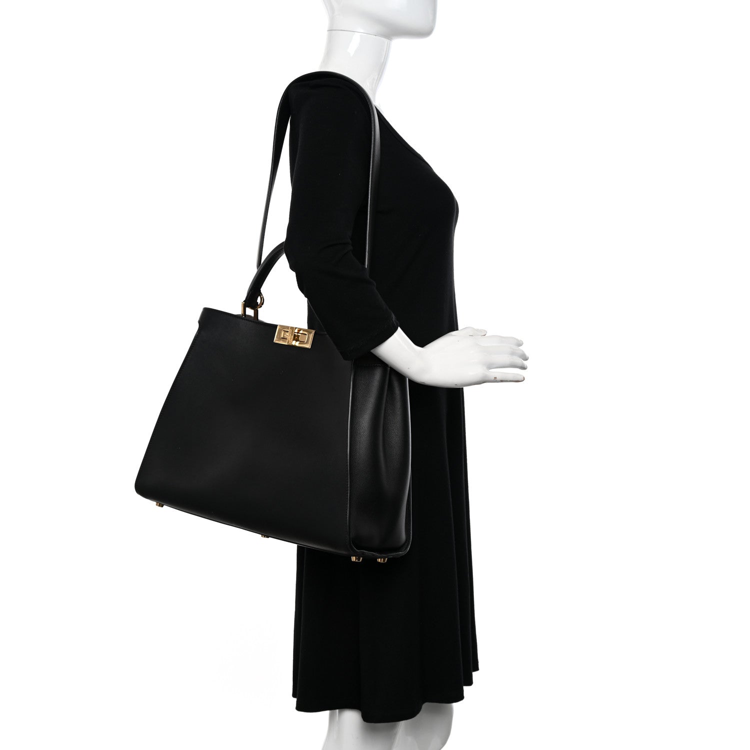Fendi Vitello Tahiti Burro Large Peekaboo Iconic Essentially Satchel Black Corda 2 of 10