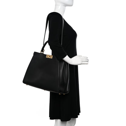 Fendi Vitello Tahiti Burro Large Peekaboo Iconic Essentially Satchel Black Corda 2 of 10