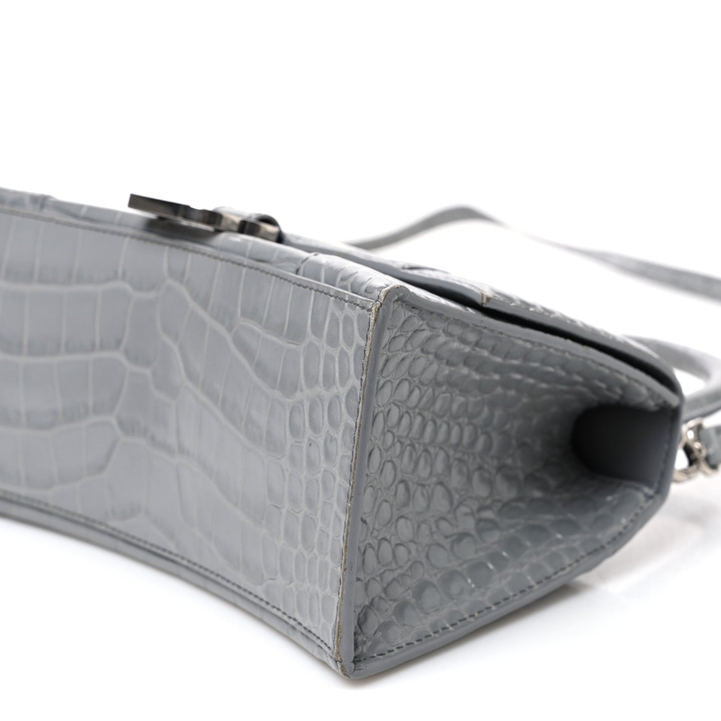 Shiny Calfskin Crocodile Embossed Small Hourglass Top Handle Bag Balenciaga Grey Balenciaga Grey