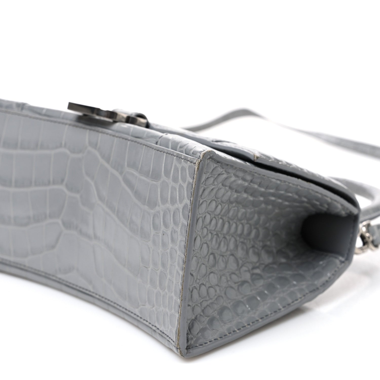 Balenciaga Shiny Calfskin Crocodile Embossed Small Hourglass Top Handle Bag Balenciaga Grey Balenciaga Grey 11 of 11
