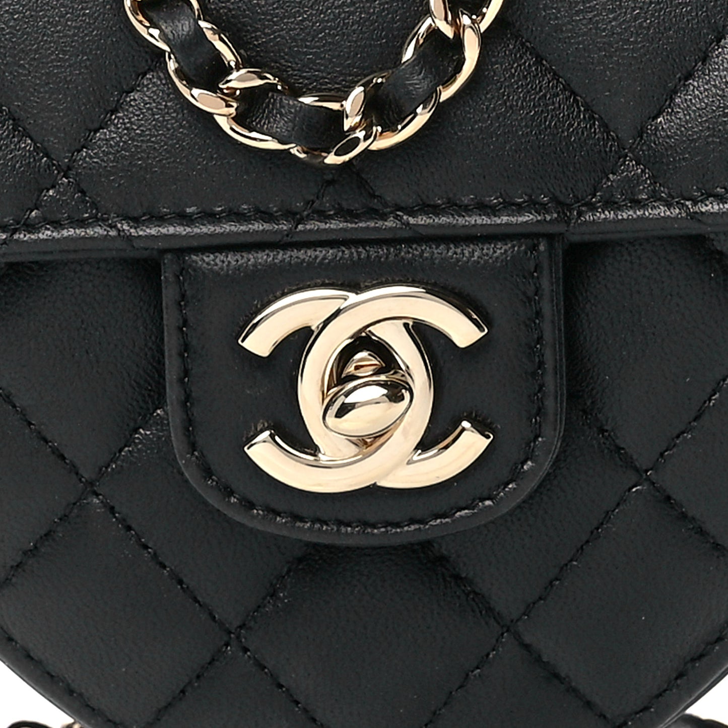 Lambskin Quilted CC In Love Heart Clutch With Chain Black