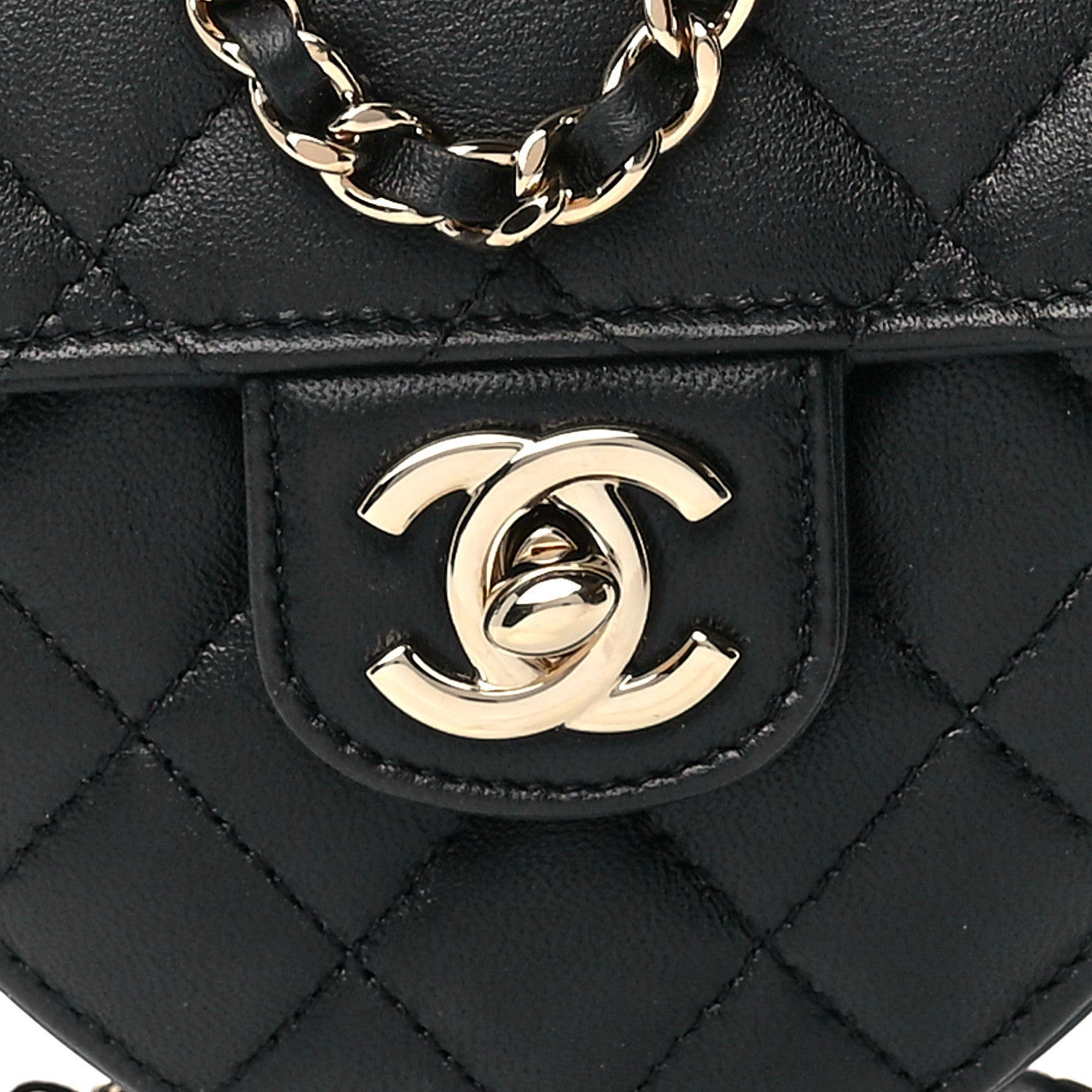 Chanel Lambskin Quilted CC In Love Heart Clutch With Chain Black 9 of 13
