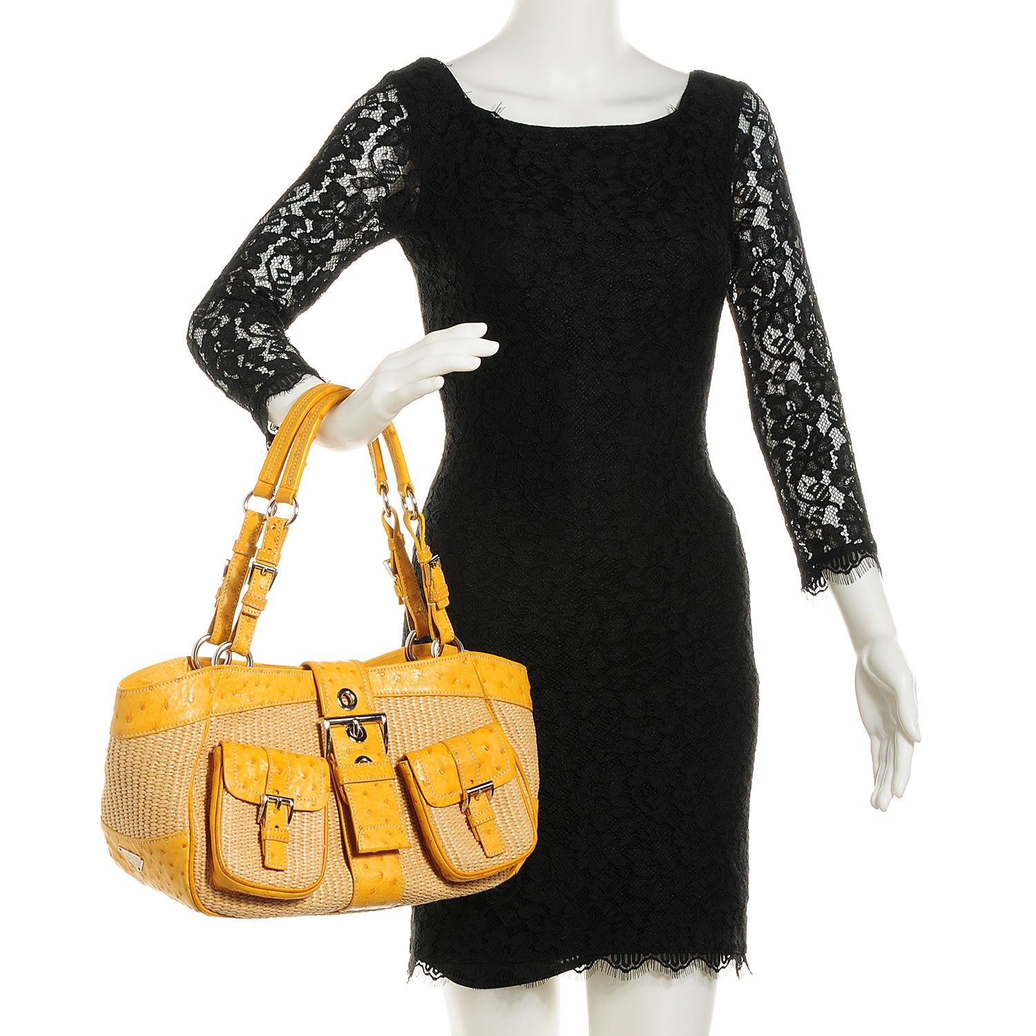 Prada Straw Ostrich Tote Naturale Soleil 2 of 8