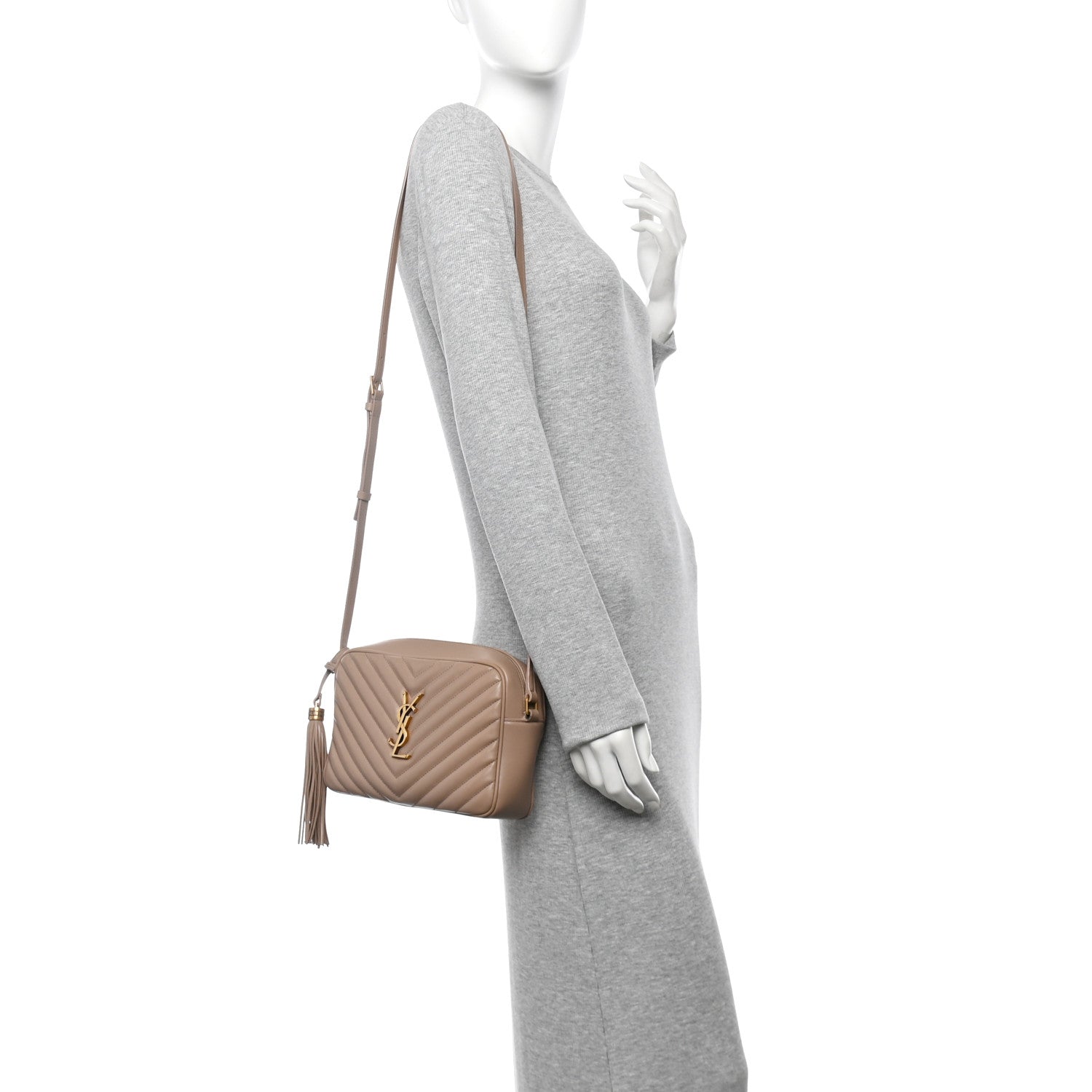 Saint Laurent Calfskin Matelasse Monogram Lou Camera Bag Dark Latte 2 of 16