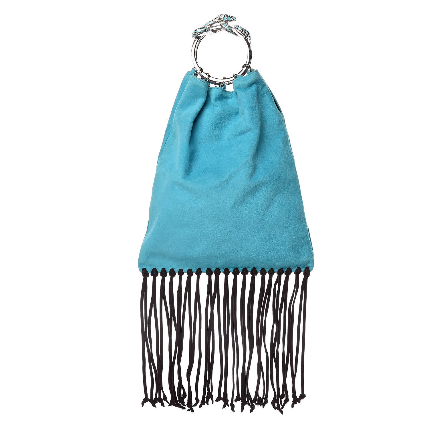 Valentino Garavani Suede Fringe Crystal Snake Ring Evening Bag Turquoise 1 of 11