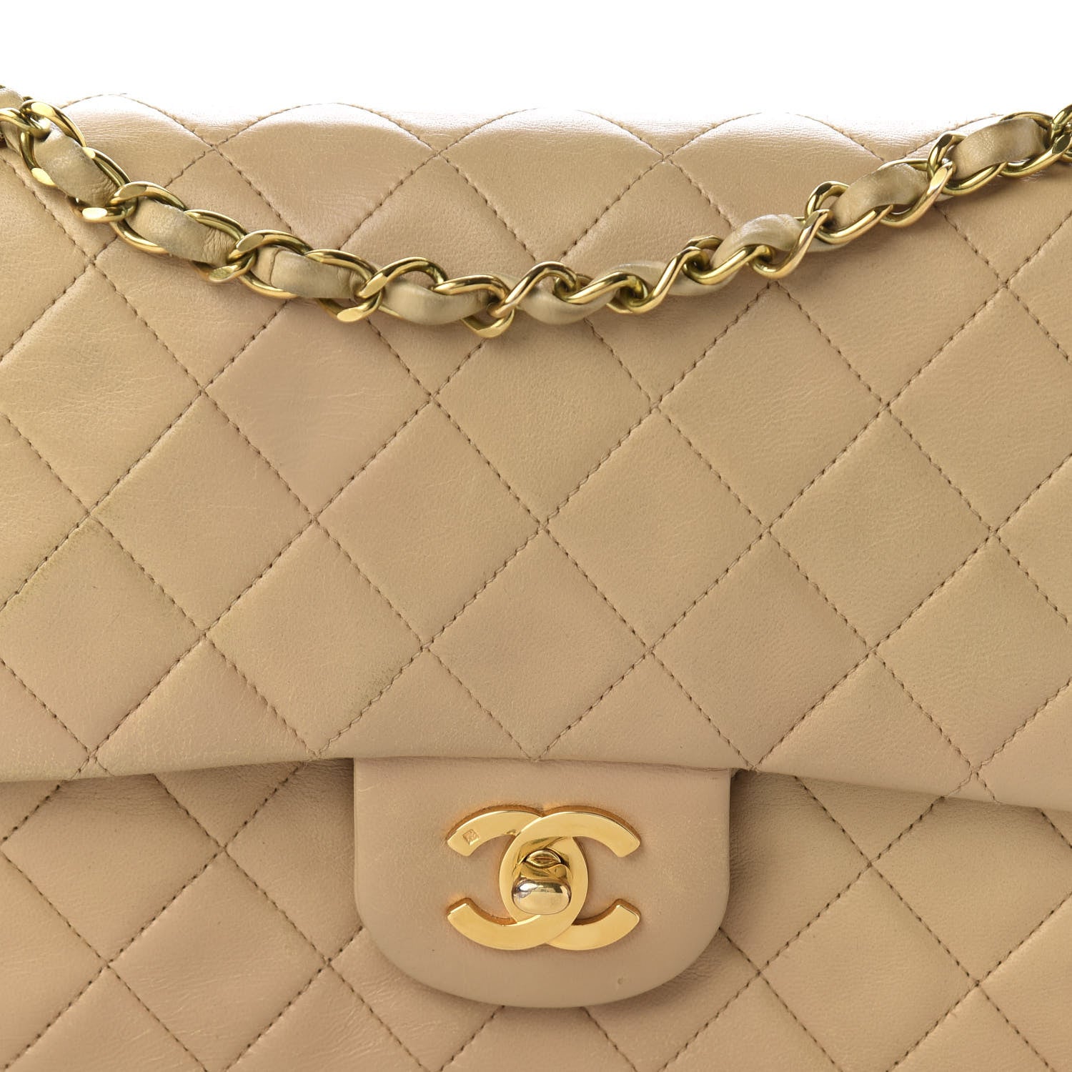 Chanel Lambskin Quilted Medium Double Flap Beige 14 of 15