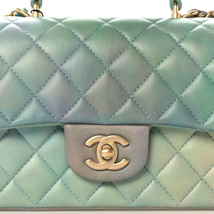 Chanel Lambskin Quilted Ombre Mini Top Handle Rectangular Flap Blue Green 8 of 11
