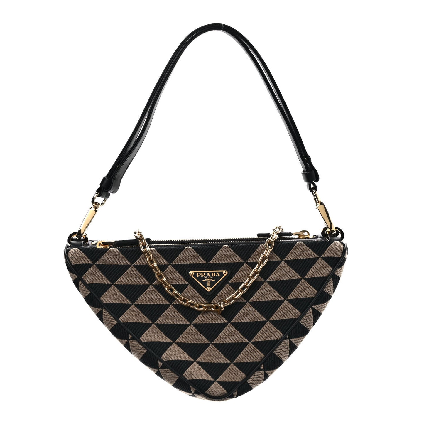 Jacquard Calfskin Triangolo Symbole Embroidered Mini Triangle Double Bag Black Corda