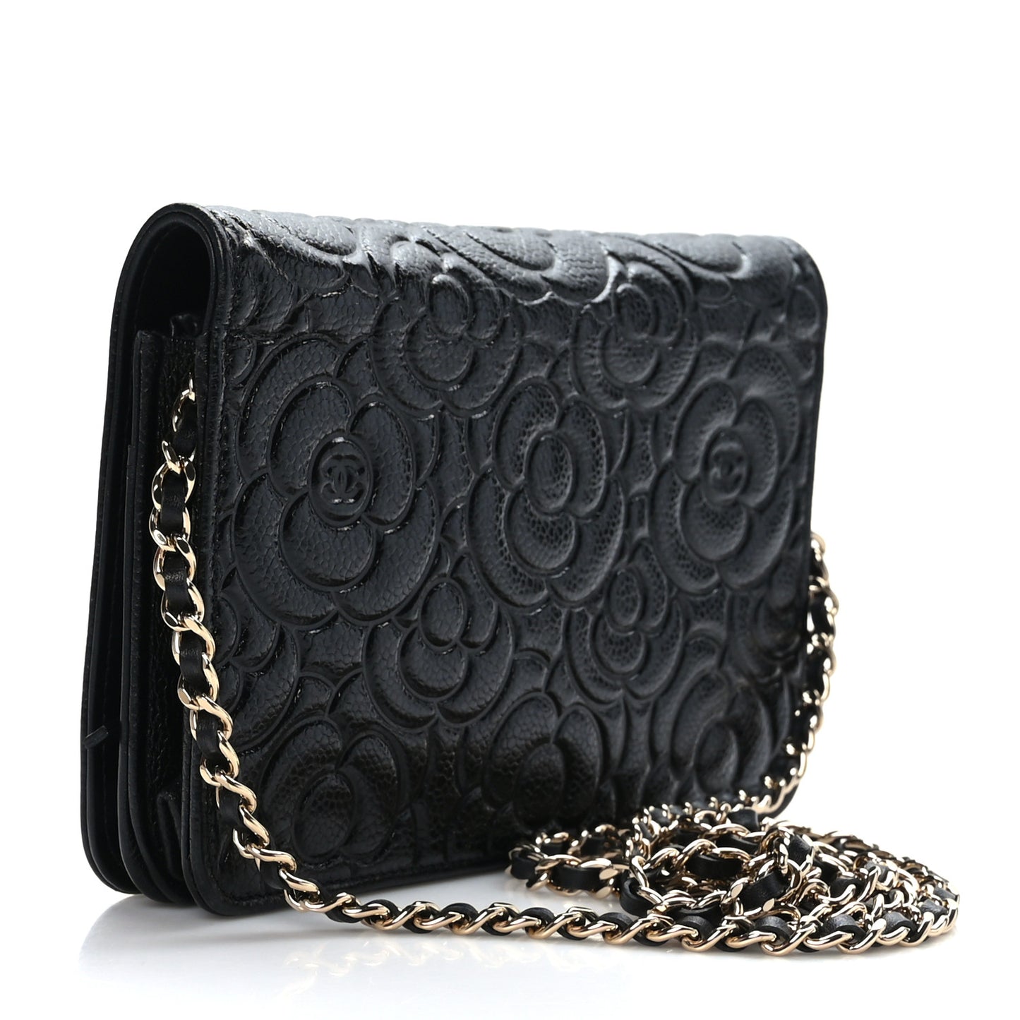 Caviar Camellia Embossed Wallet On Chain WOC Black