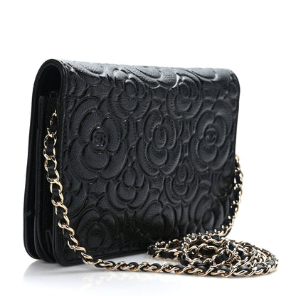 Chanel Caviar Camellia Embossed Wallet On Chain WOC Black 3 of 11