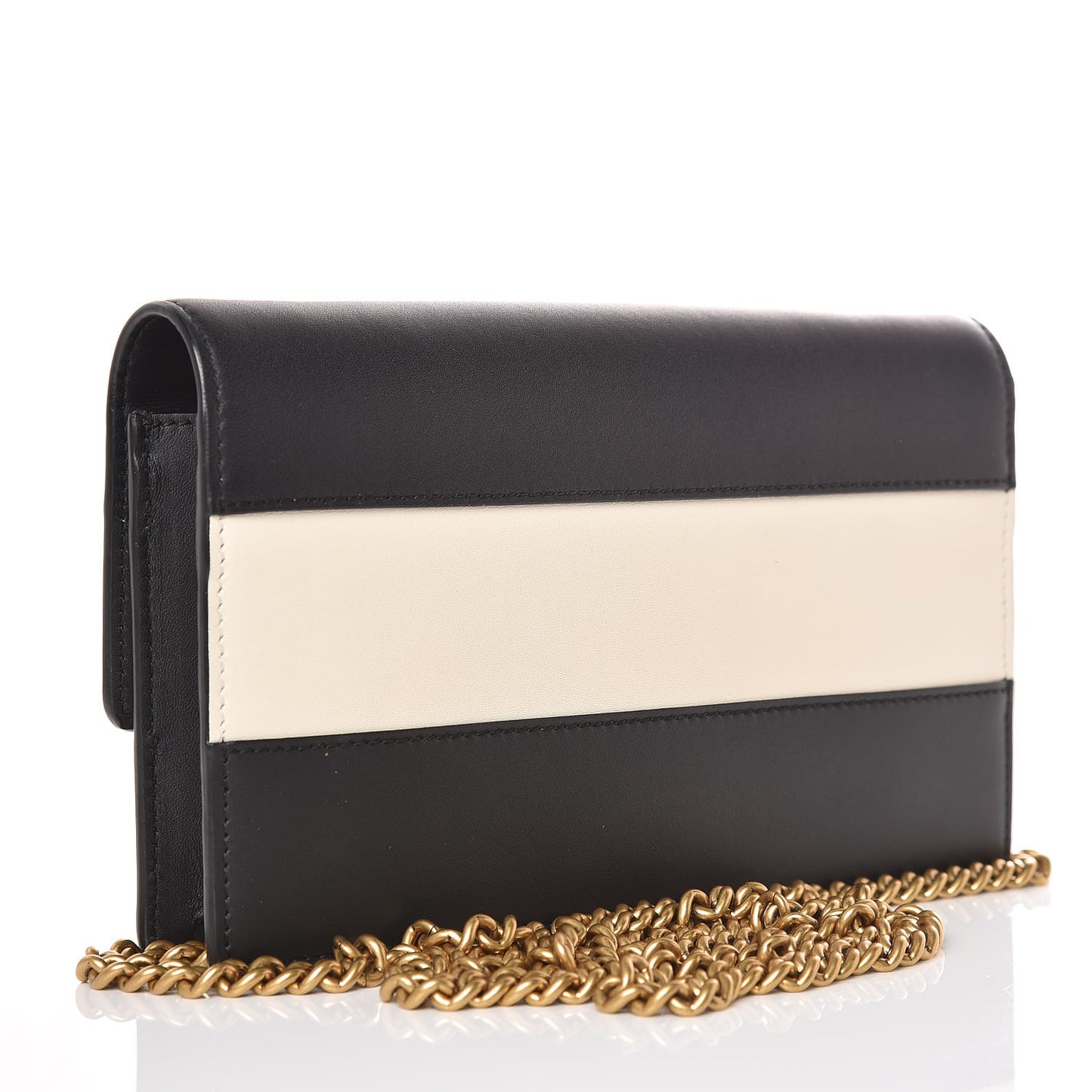 Calfskin Queen Margaret Chain Wallet Mystic White Black