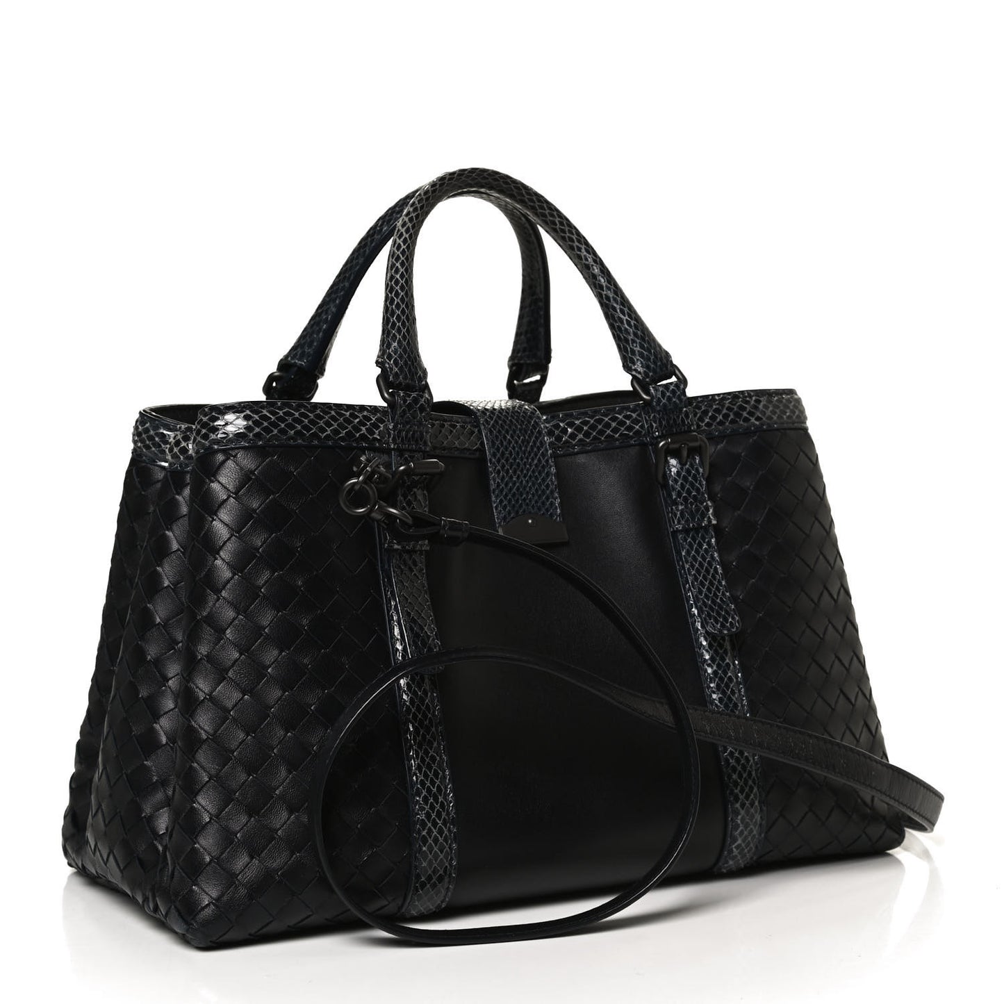 Nappa Intrecciato Snakeskin Small Flow Wave Tote Black
