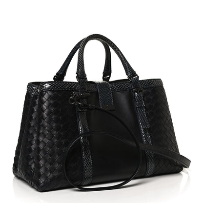 Bottega Veneta Nappa Intrecciato Snakeskin Small Flow Wave Tote Black 2 of 12