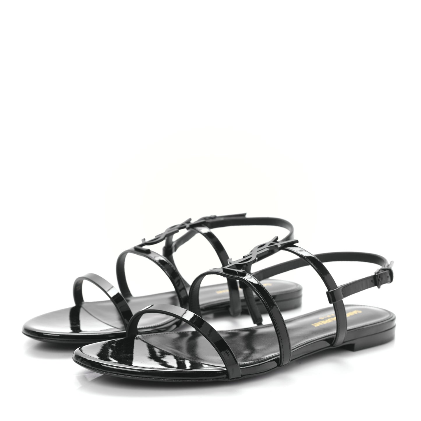 Patent Calfskin Cassandra Monogram Sandals 40 Black