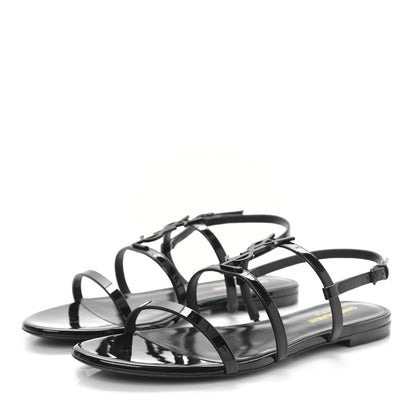Saint Laurent Patent Calfskin Cassandra Monogram Sandals 40 Black 3 of 8