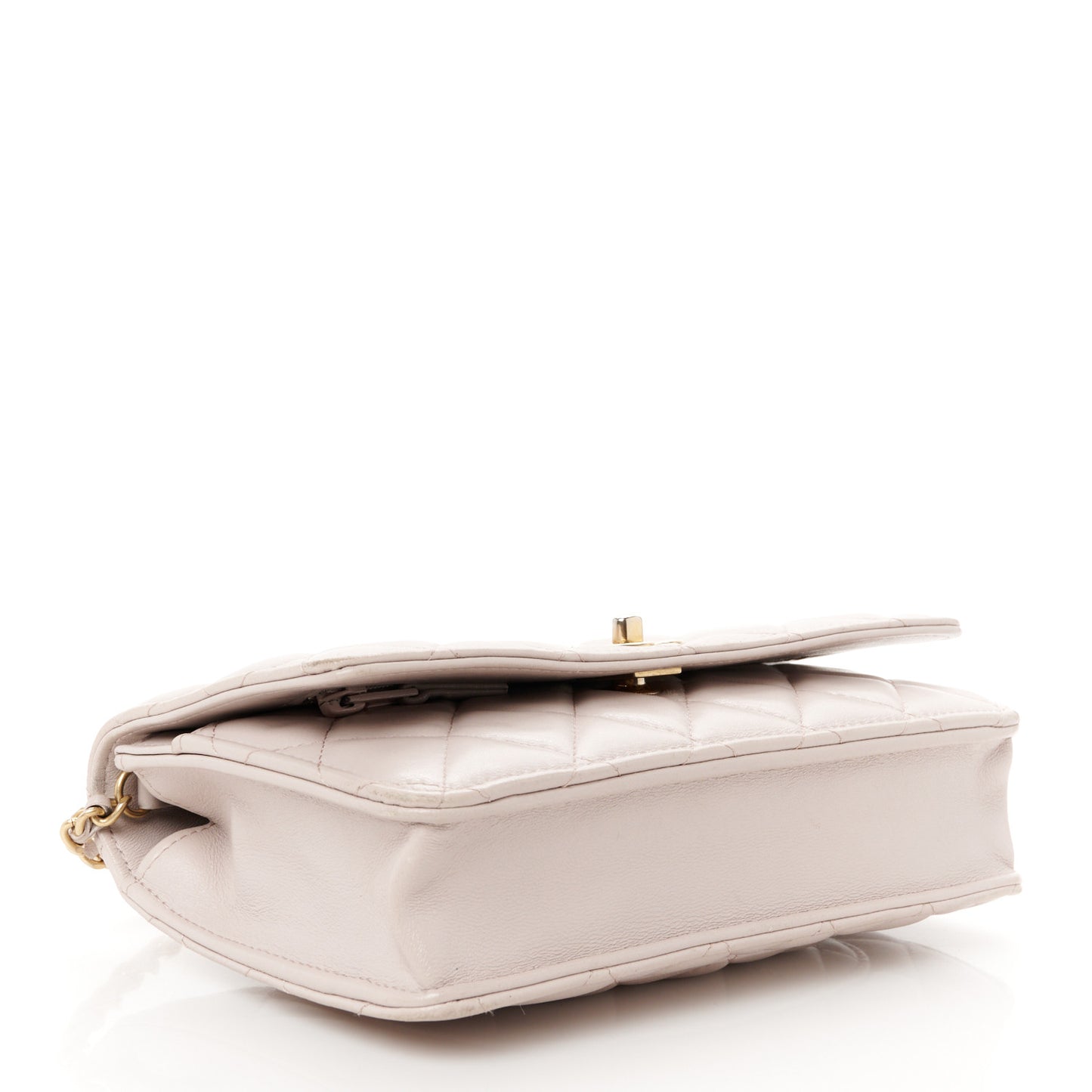 Lambskin Quilted CC Pearl Crush Wallet on Chain WOC Light Purple