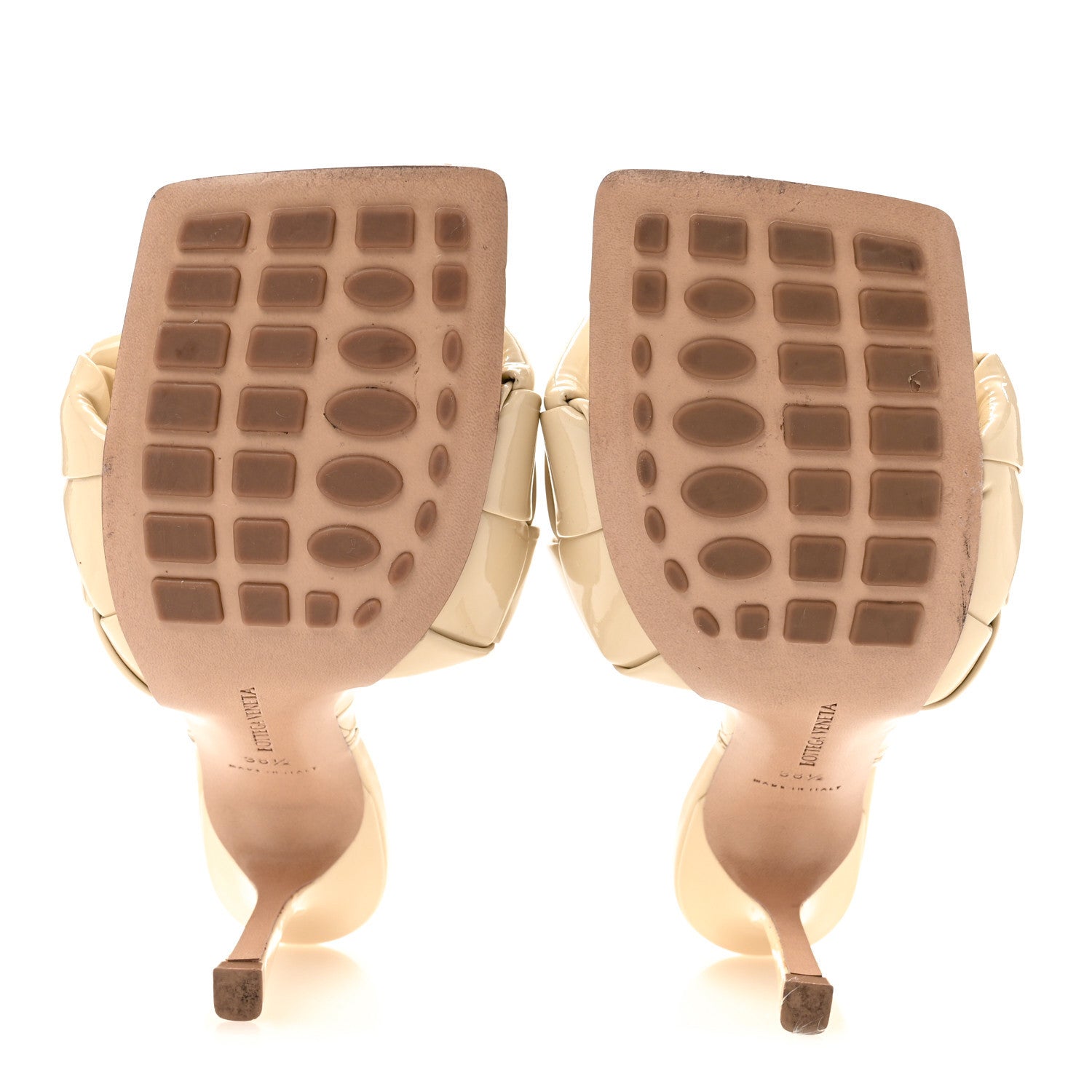 Bottega Veneta Ultra Gloss Patent Maxi Intrecciato Lido 90mm Mule Sandals 38.5 Beige 6 of 10