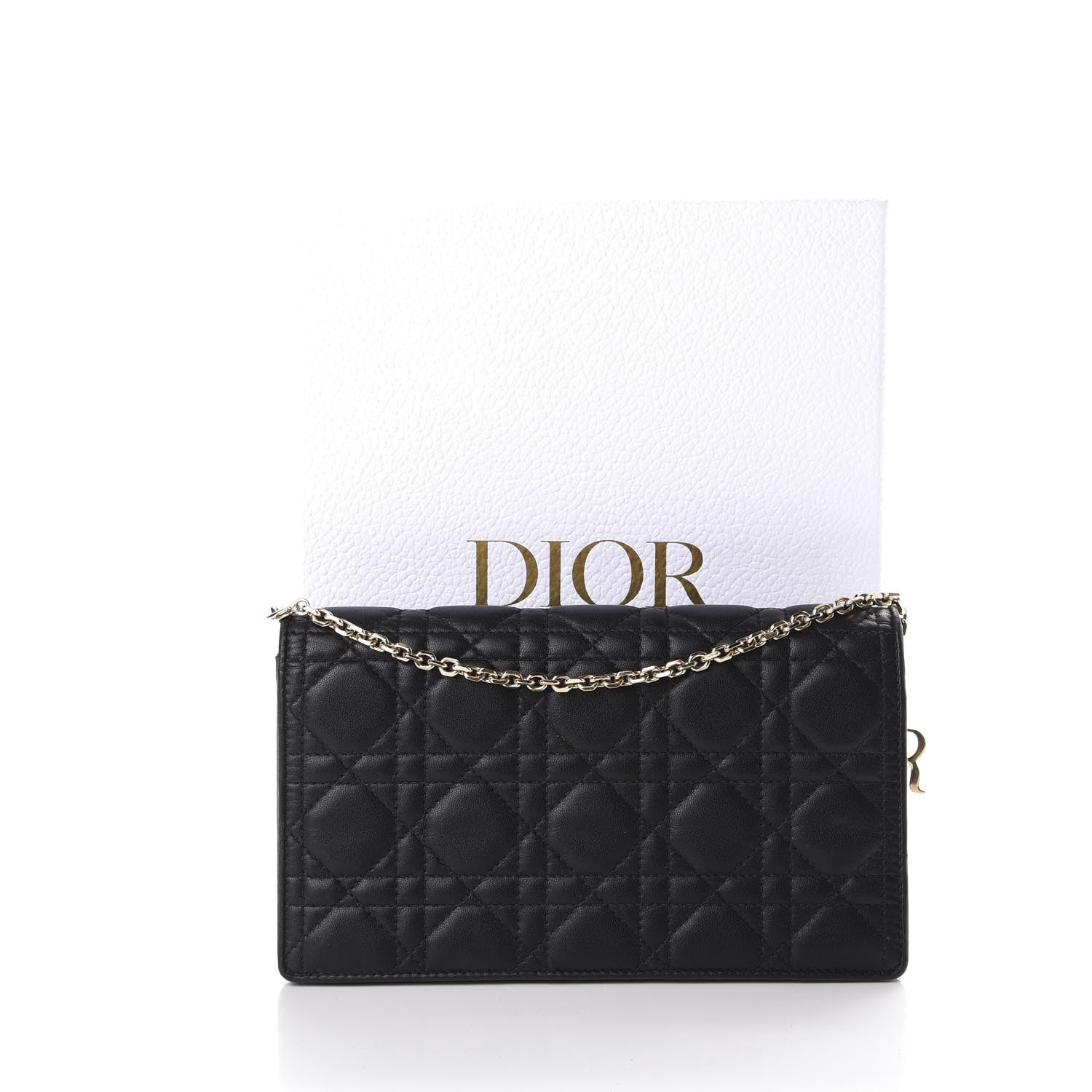 Christian Dior Lambskin Cannage Lady Dior Chain Wallet Black 13 of 13