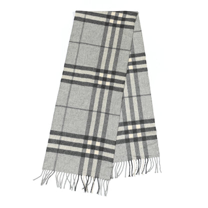 Burberry Cashmere Giant Check Fringe Scarf Pale Grey 2 of 4
