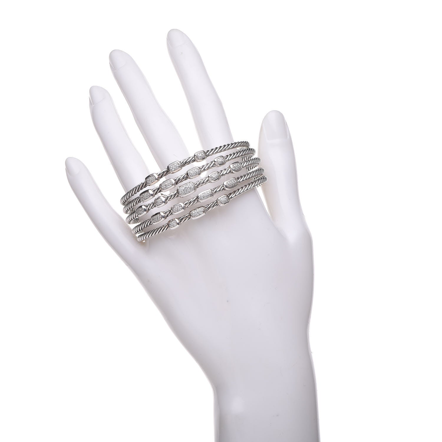David Yurman Sterling Silver Diamond Five Row Confetti Cuff Bracelet 2 of 5