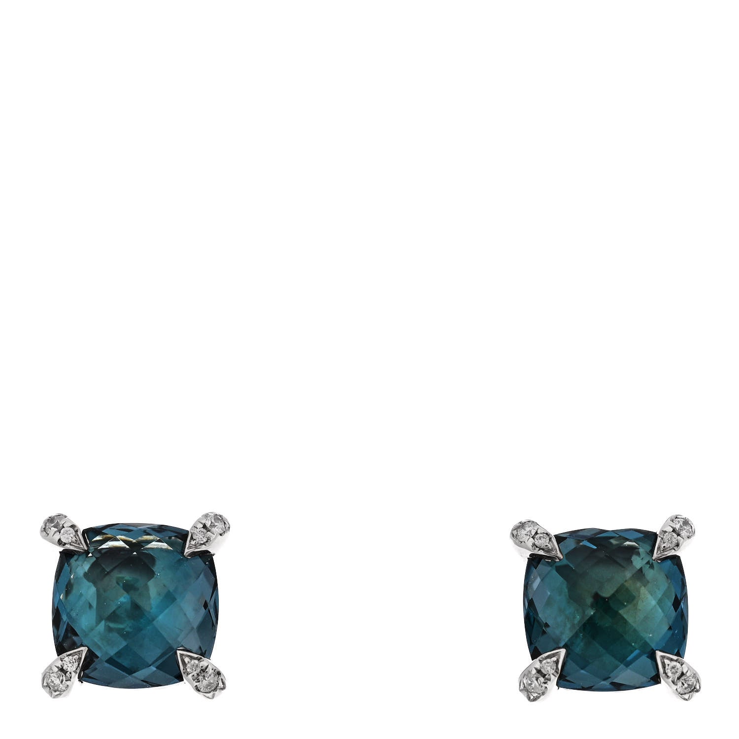 David Yurman Sterling Silver Diamond Hampton Blue Topaz 9mm Chatelaine Earrings 1 of 4