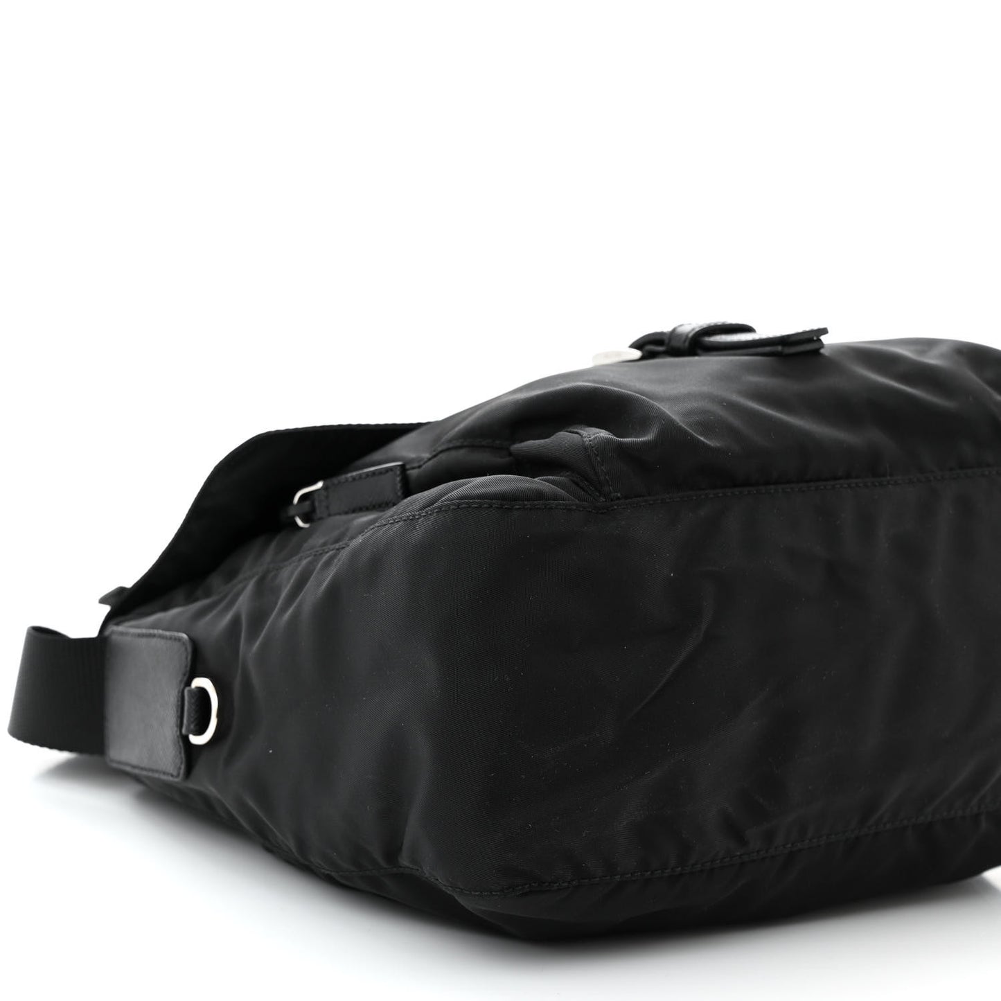 Nylon Vela Saffiano Single Buckle Messenger Shoulder Bag Black