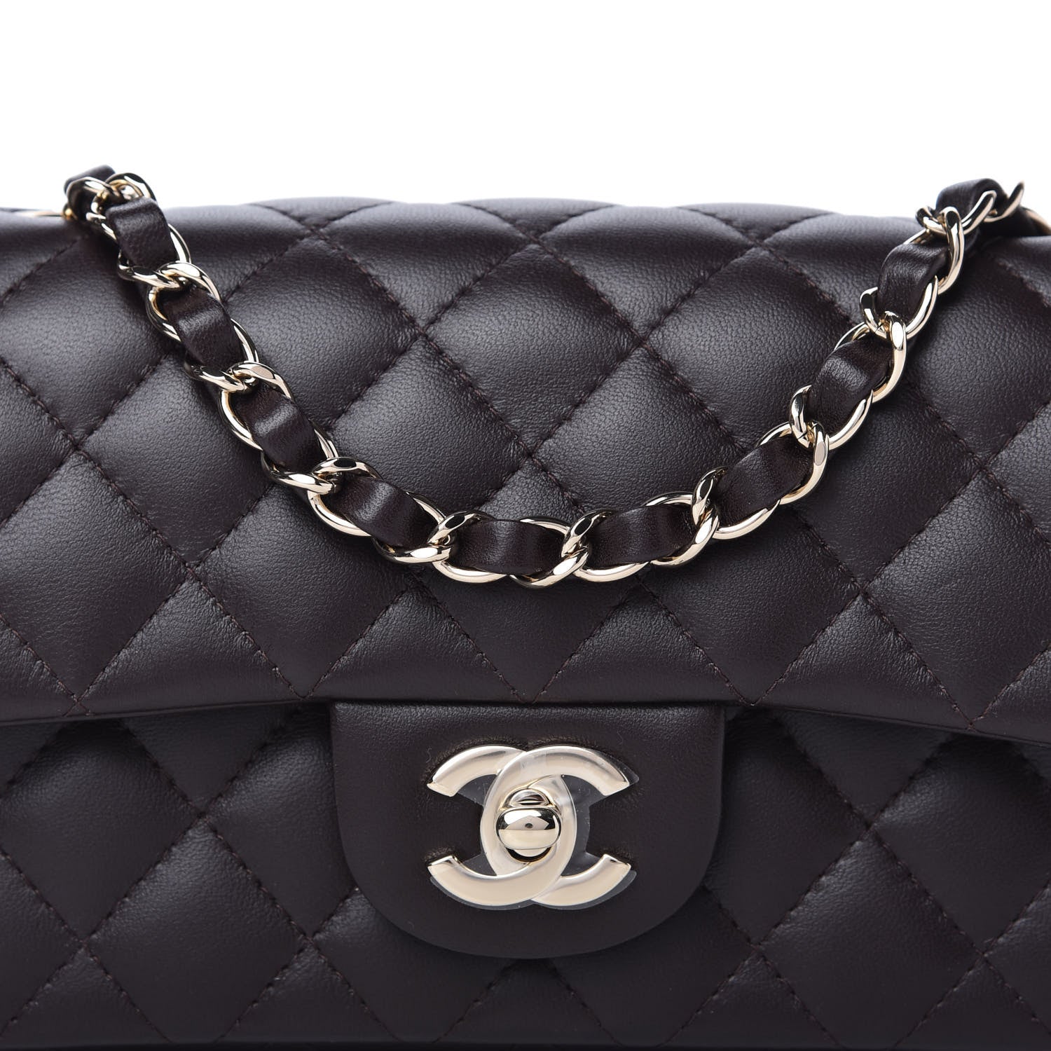 Chanel Lambskin Quilted Mini Rectangular Flap Dark Brown 10 of 11