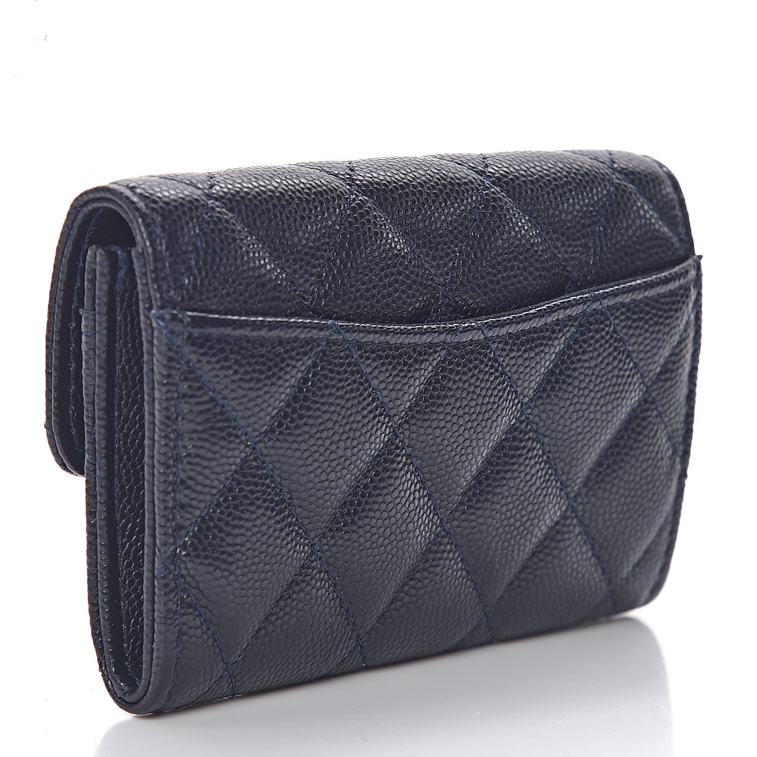 Chanel Caviar Quilted Flap Card Holder Wallet Navy Blue 3 of 12