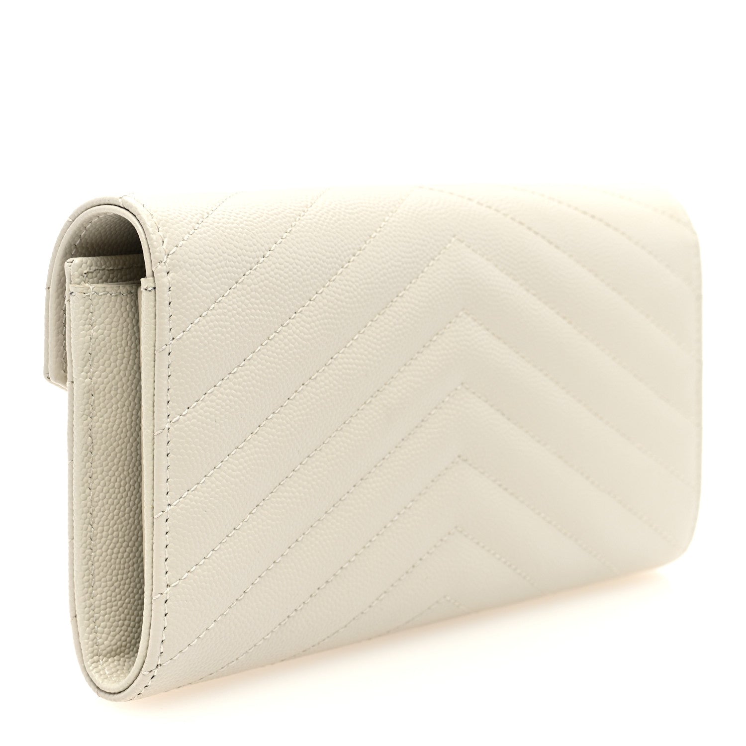 Saint Laurent Grain De Poudre Matelasse Chevron Monogram Flap Wallet Crema Soft 3 of 6
