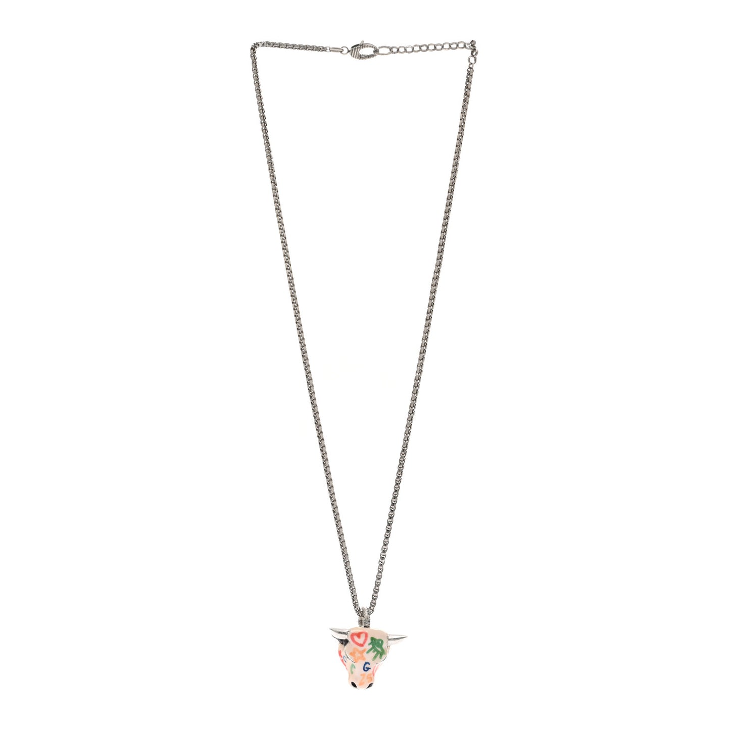Sterling Silver Enamel Crystal Anger Forest Bull Head Necklace Multicolor