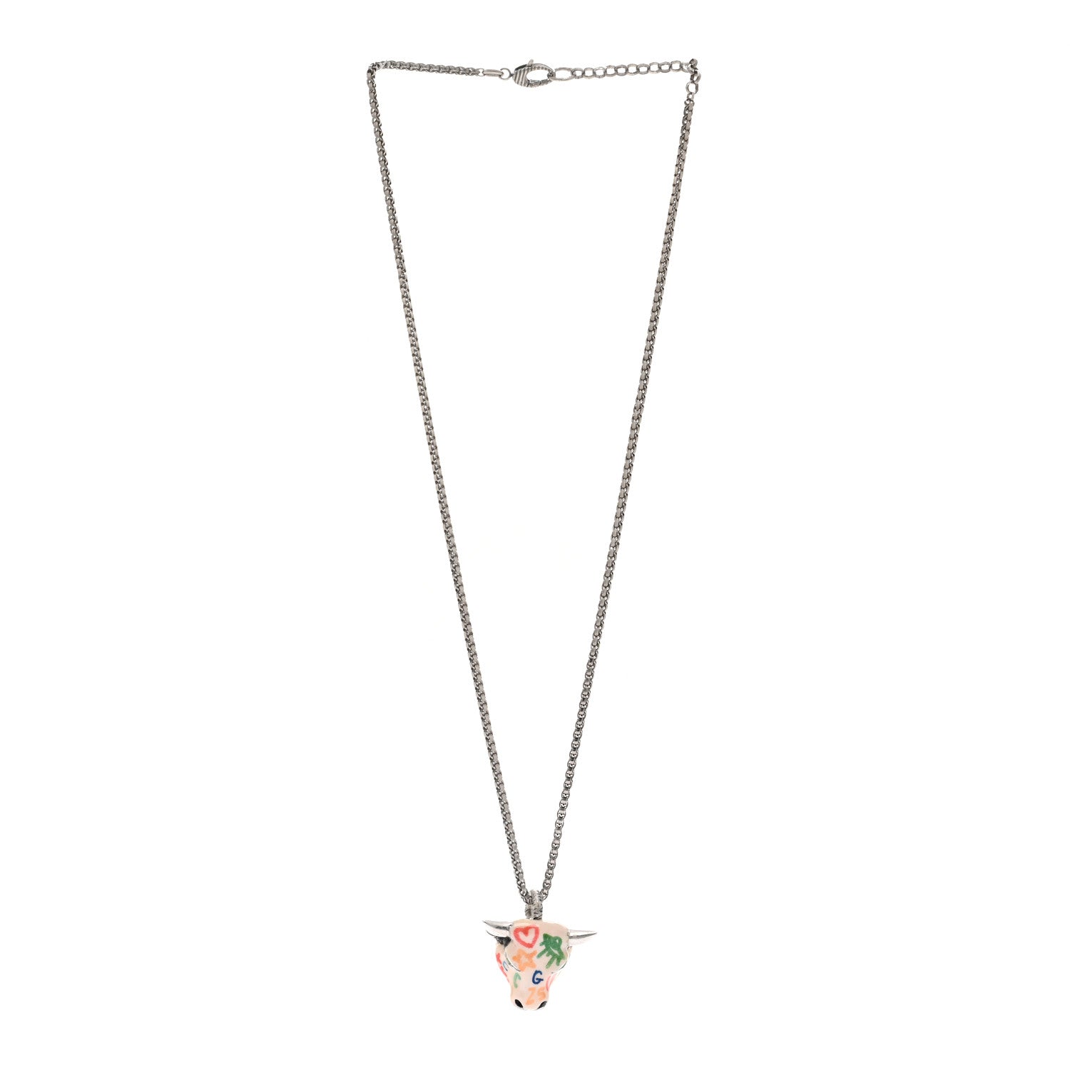 Gucci Sterling Silver Enamel Crystal Anger Forest Bull Head Necklace Multicolor 3 of 6