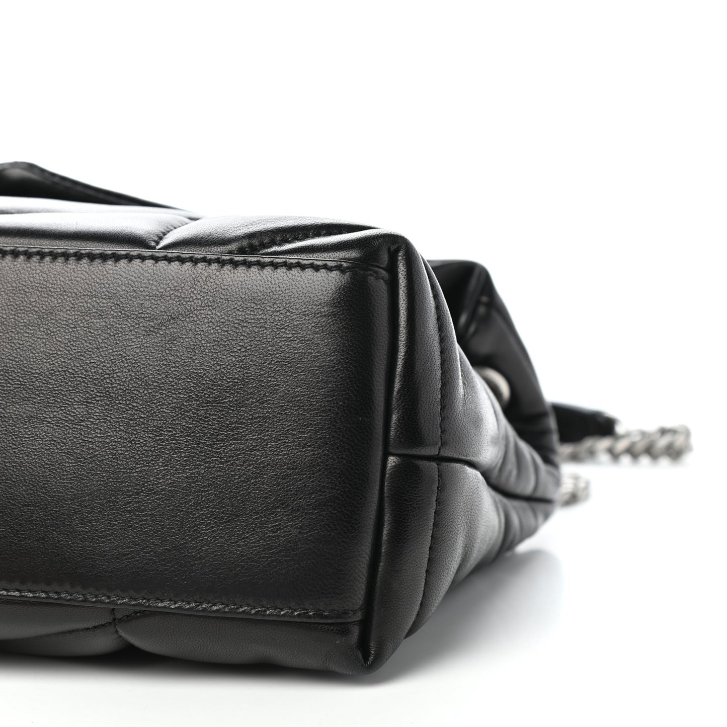 Lambskin Quilted Small Loulou Puffer Monogram Chain Satchel Black