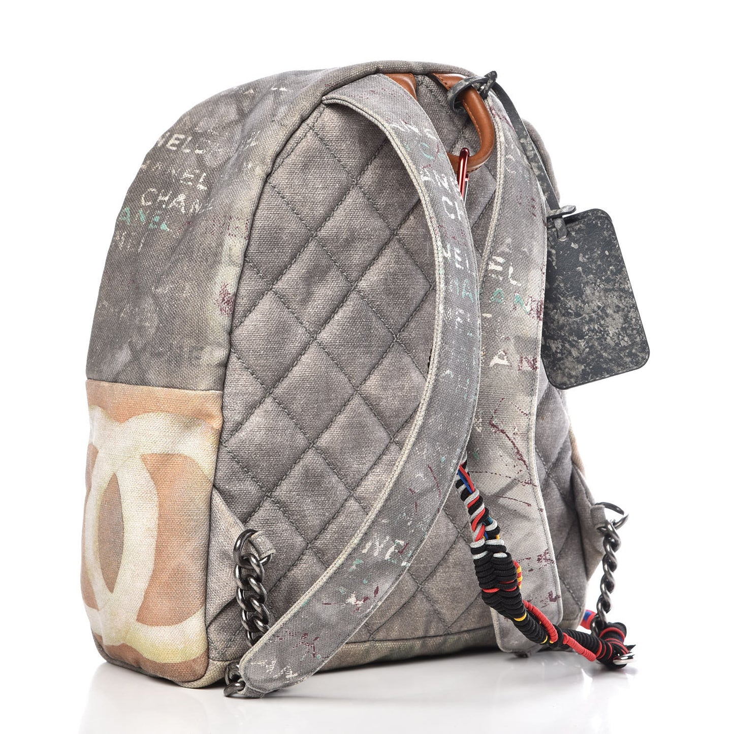 Graffiti Printed Canvas Medium Backpack Grey
