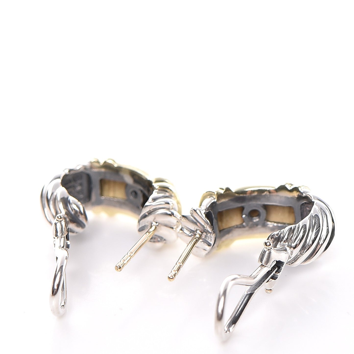 14K Yellow Gold Sterling Silver Huggie Hoop Earrings