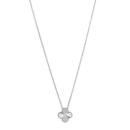 Van Cleef & Arpels 18K White Gold Diamond Guilloche Vintage Alhambra Pendant Necklace 1 of 7