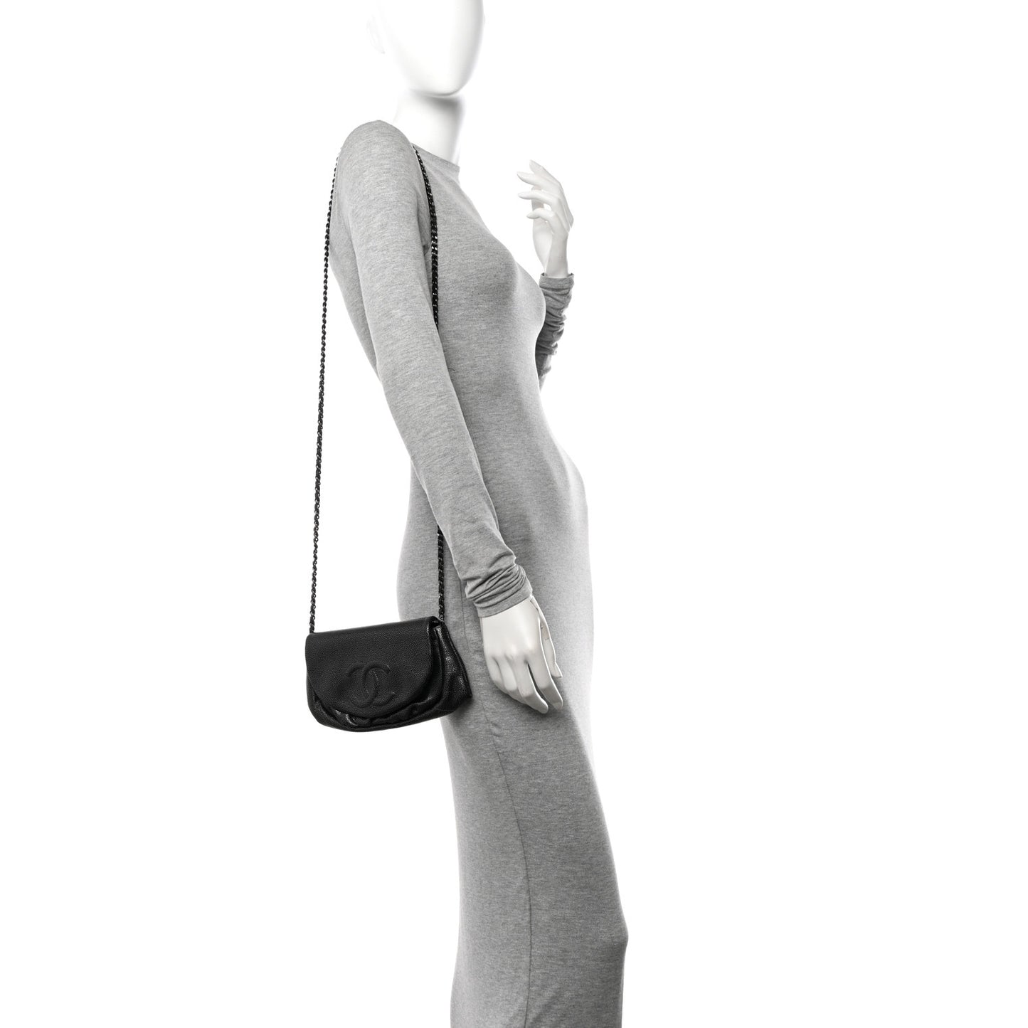 Metallic Caviar Half Moon Wallet On Chain WOC Dark Silver