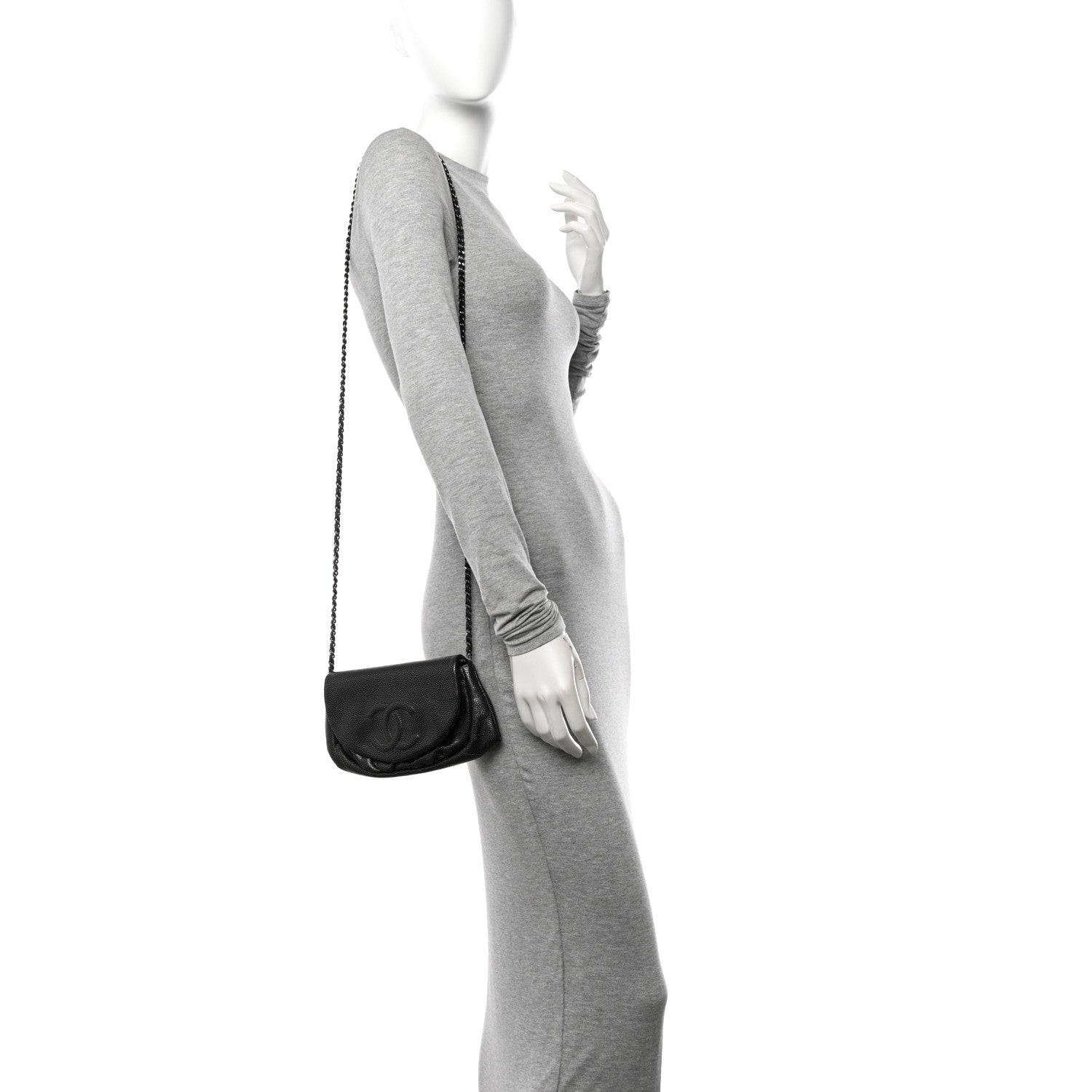 Chanel Metallic Caviar Half Moon Wallet On Chain WOC Dark Silver 3 of 11