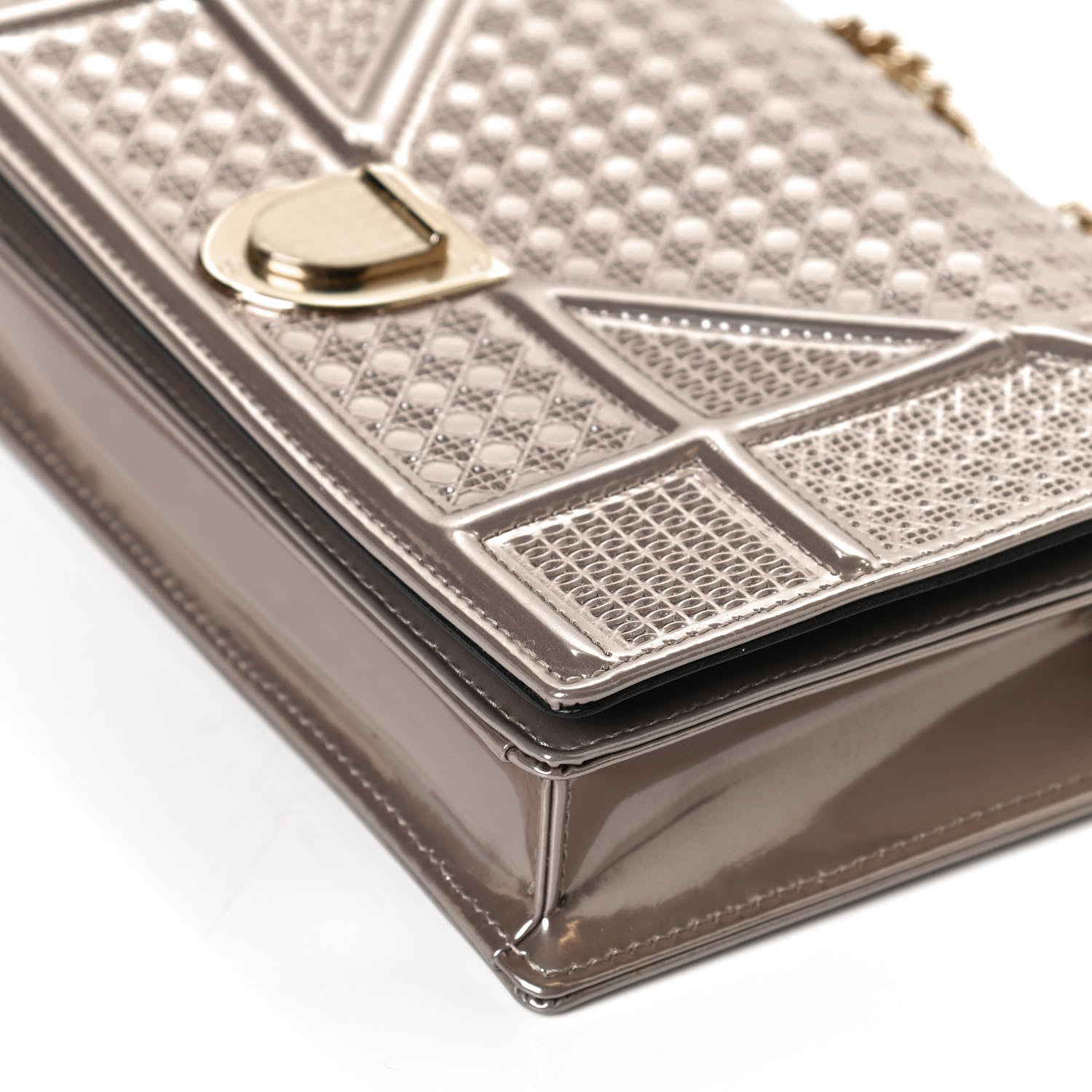 Christian Dior Metallic Patent Micro-Cannage Diorama Wallet on Chain Pouch Hyper Pink 11 of 13