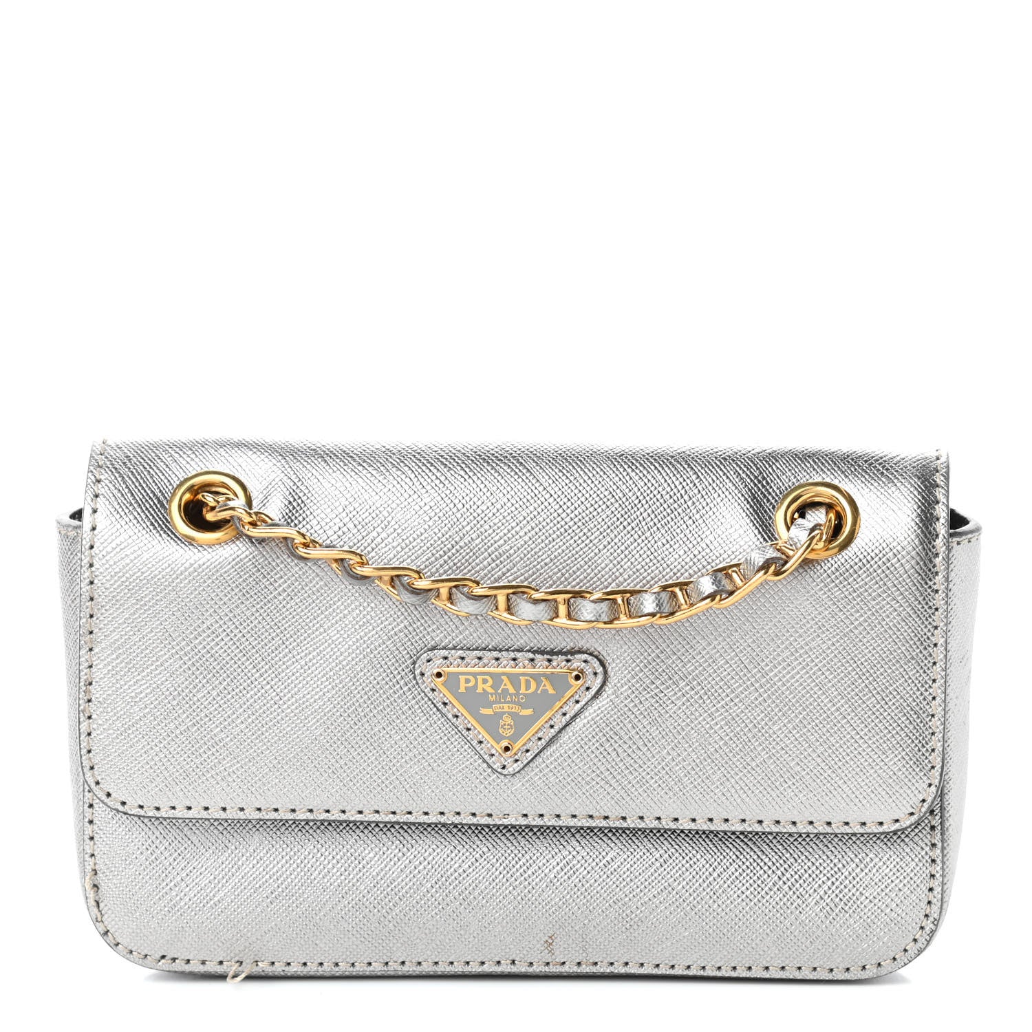Prada Saffiano Lux Chain Shoulder Bag Argento 1 of 6