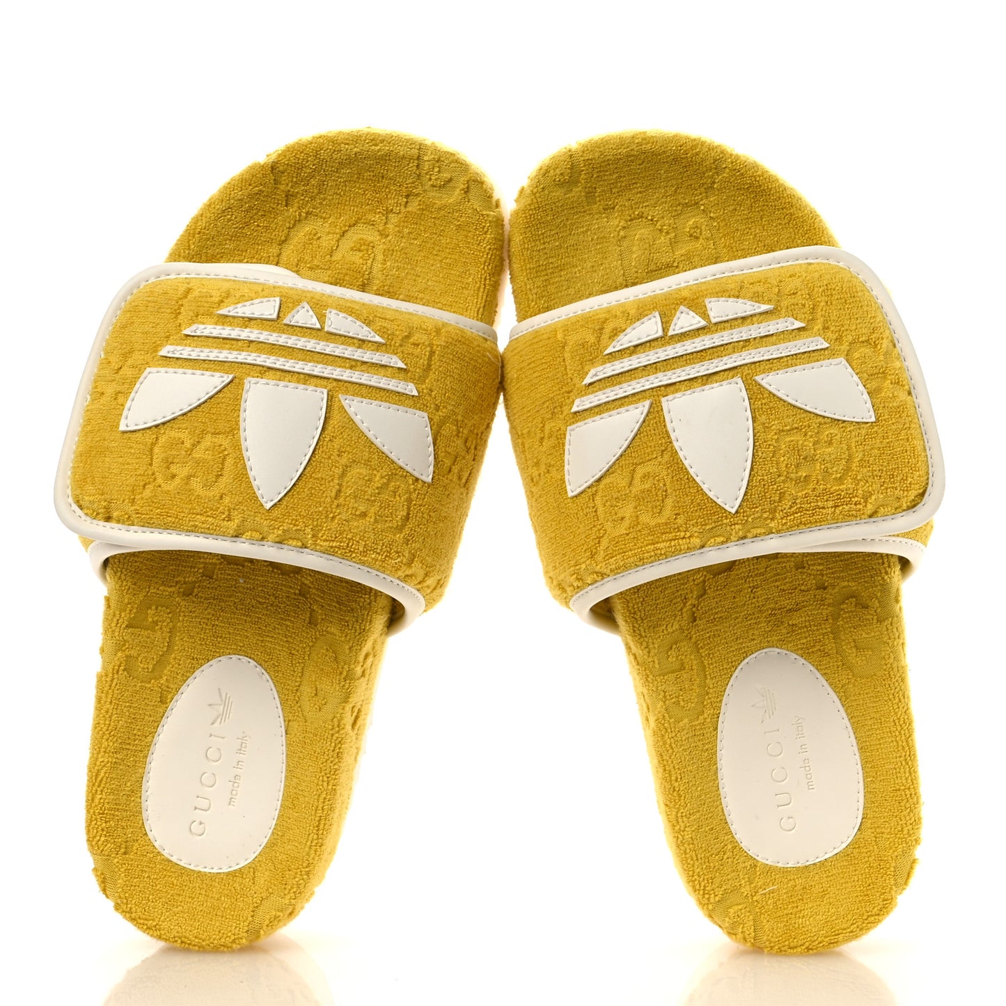 X ADIDAS Terry Cloth Trefoil GG Monogram Womens Platform Sandals 37 Smile Yellow Off White