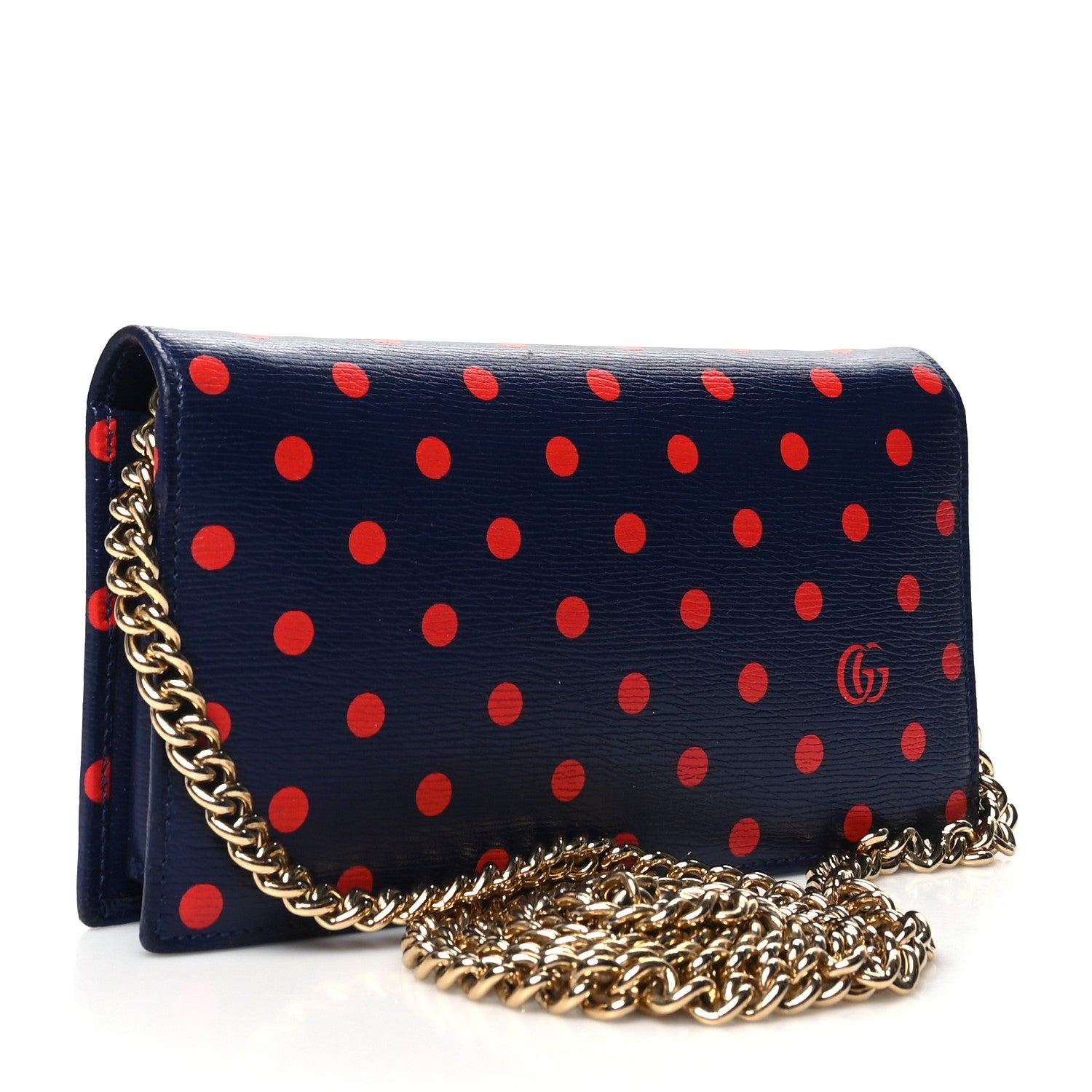 Gucci Shangai Calfskin Polka Dot Horsebit 1955 Wallet On Chain Blue Orange Sailor Blue 3 of 10