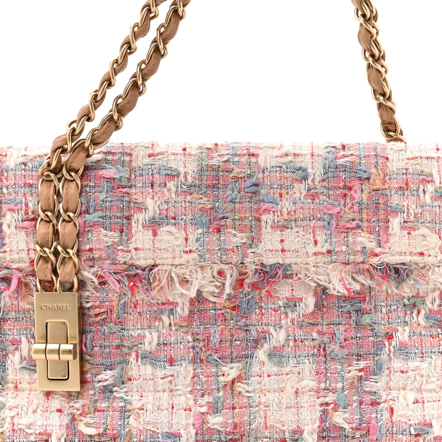 Chanel Tweed Vertical Lock Flap Bag Pink Multicolor 7 of 10