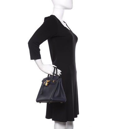 Hermes Togo Horseshoe Birkin 25 Bleu Nuit Black 2 of 12