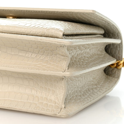 Saint Laurent Calfskin Crocodile Embossed Medium Monogram Sunset Blanc Vintage 10 of 12