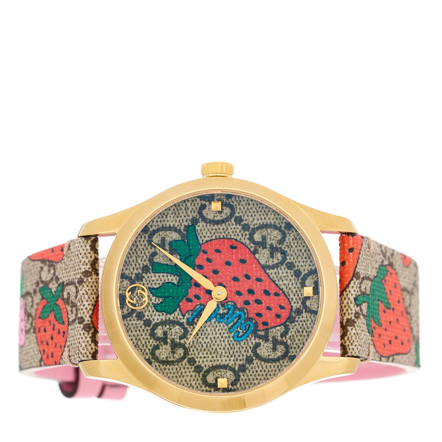 Gucci Stainless Steel Canvas 38mm G-Timeless GG Supreme Strawberry Quartz Watch Brown 2 of 4