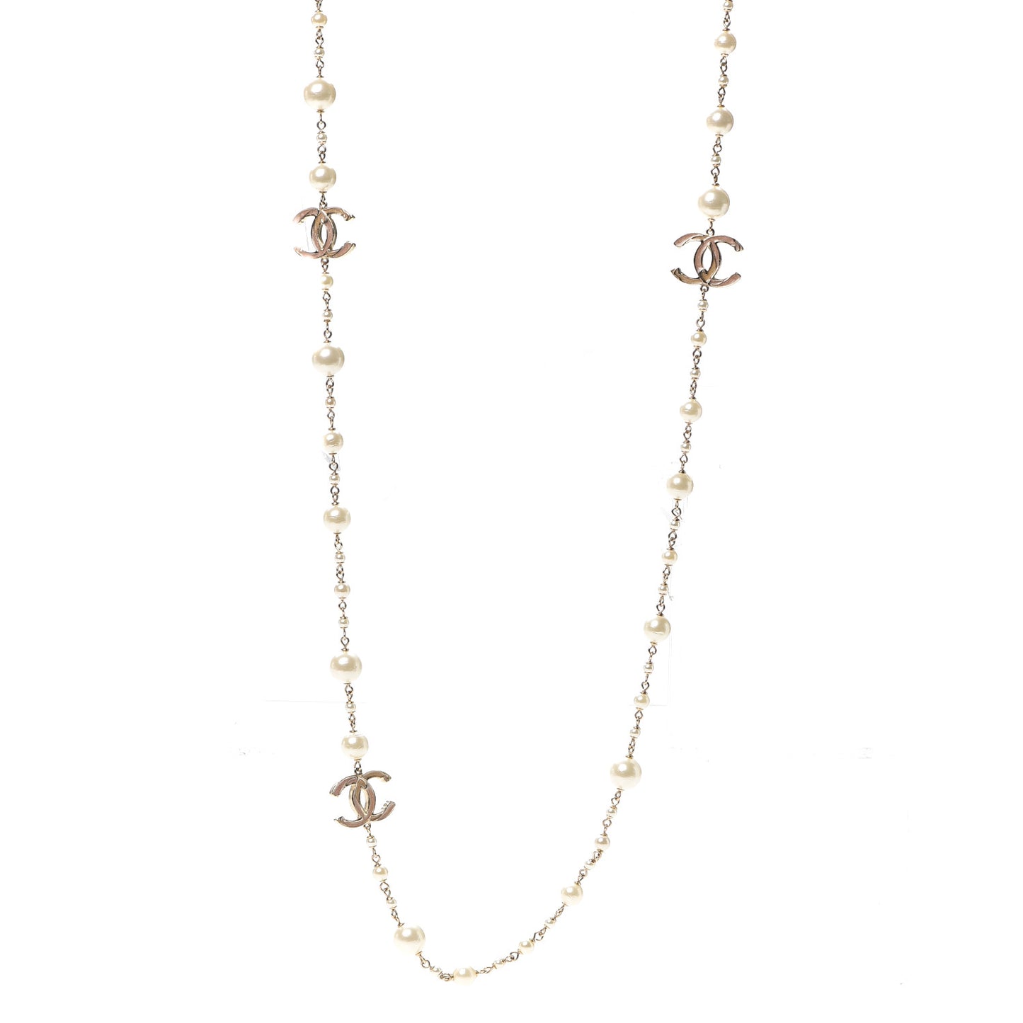 Pearl Enamel CC Long Necklace Gold