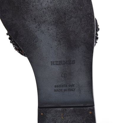 Hermes Calfskin Studded Oran Sandals 40 Black 6 of 8