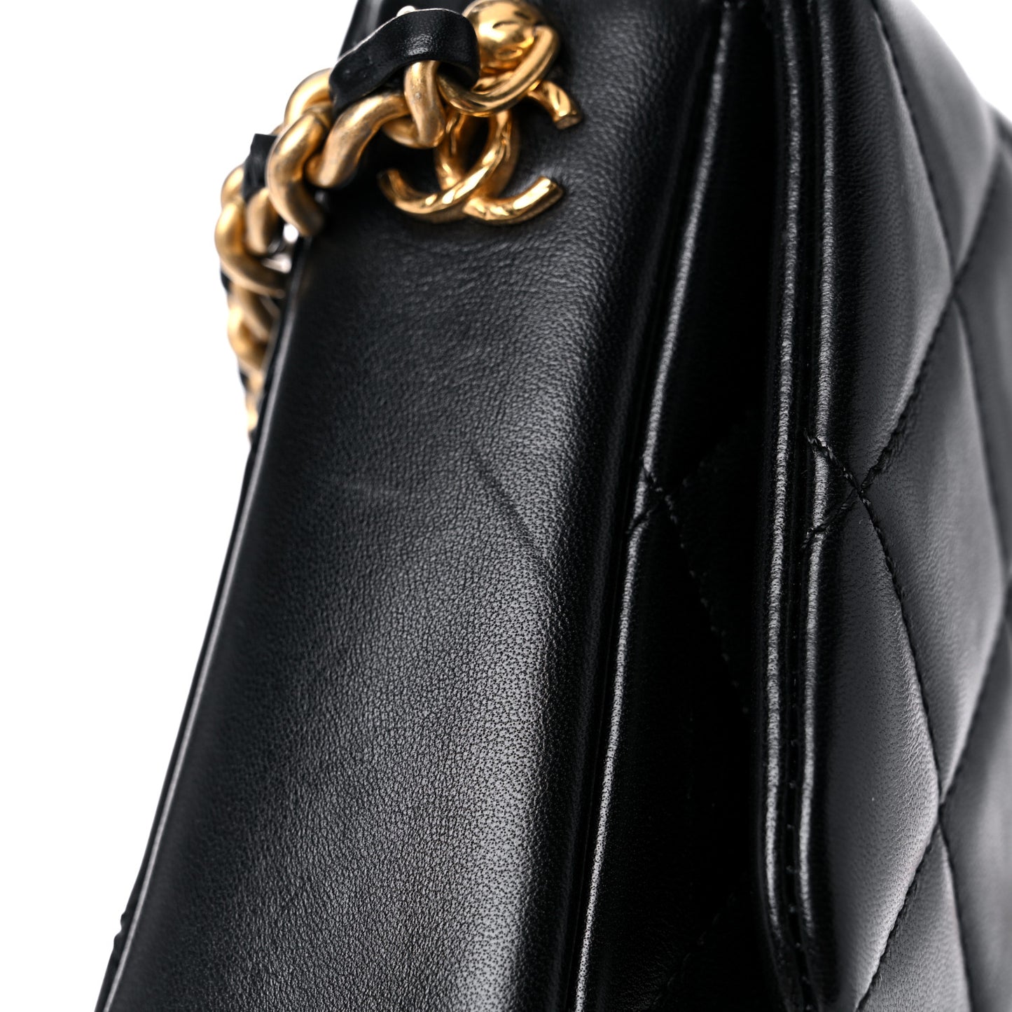 Lambskin Quilted Small Side Note Flap Black